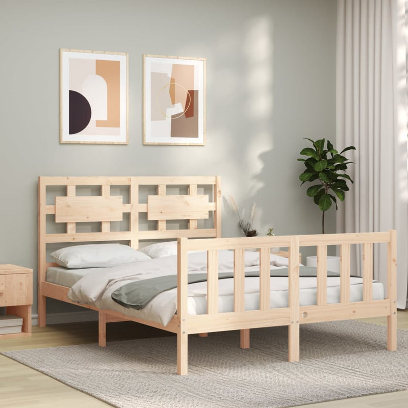 Bed Frame with Headboard Small Double Solid Wood