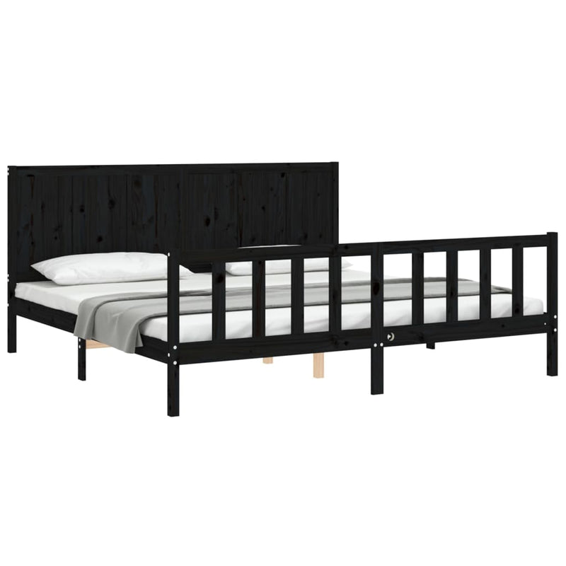 Bed Frame with Headboard Black Super King Size Solid Wood