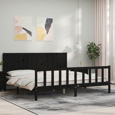 Bed Frame with Headboard Black Super King Size Solid Wood