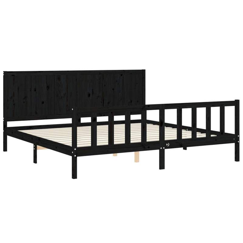 Bed Frame with Headboard Black Super King Size Solid Wood