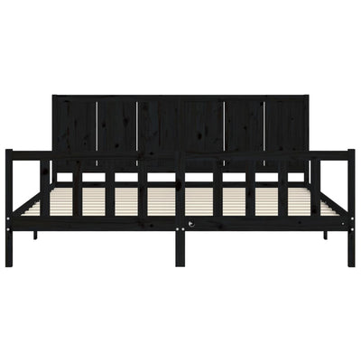 Bed Frame with Headboard Black Super King Size Solid Wood