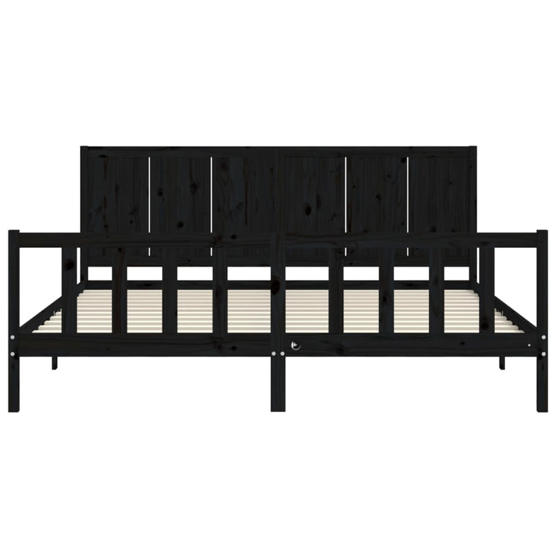 Bed Frame with Headboard Black Super King Size Solid Wood