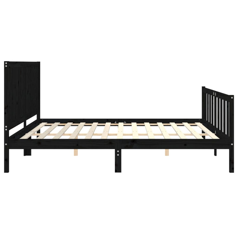 Bed Frame with Headboard Black Super King Size Solid Wood