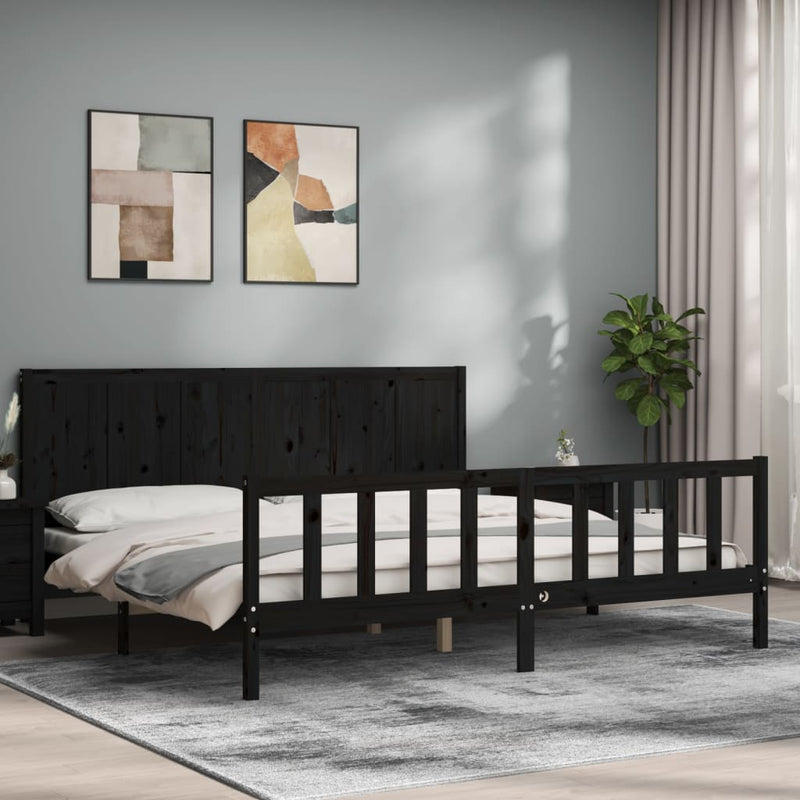 Bed Frame with Headboard Black Super King Size Solid Wood