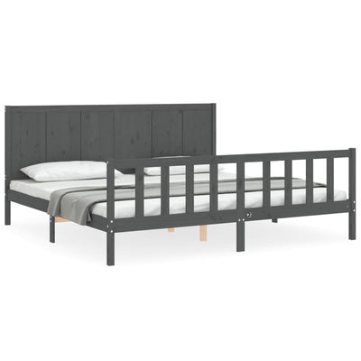 Bed Frame with Headboard Grey 200x200 cm Solid Wood