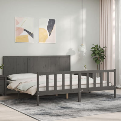 Bed Frame with Headboard Grey 200x200 cm Solid Wood