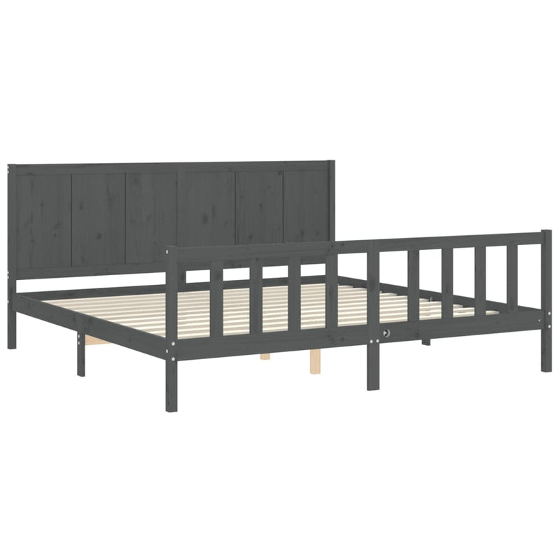 Bed Frame with Headboard Grey 200x200 cm Solid Wood