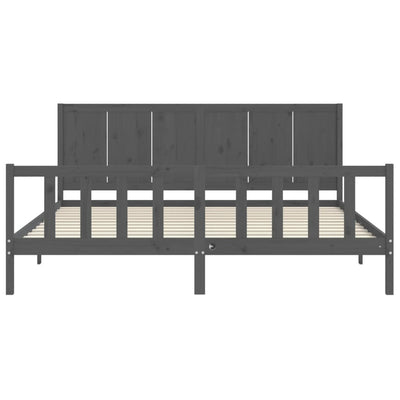 Bed Frame with Headboard Grey 200x200 cm Solid Wood