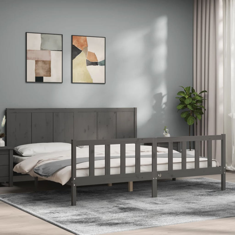 Bed Frame with Headboard Grey 200x200 cm Solid Wood