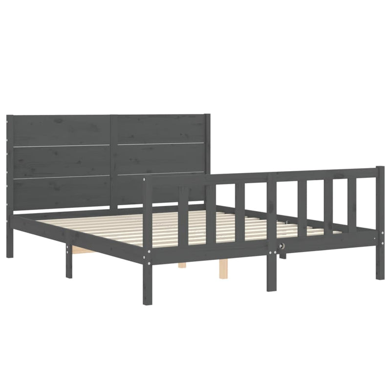 Bed Frame with Headboard Grey King Size Solid Wood