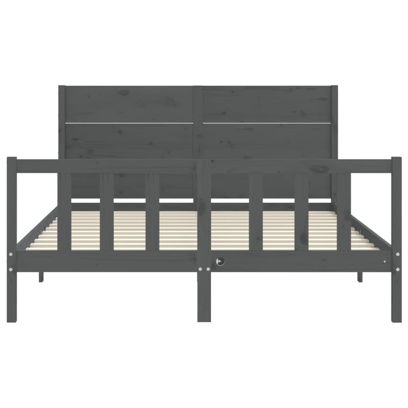 Bed Frame with Headboard Grey King Size Solid Wood