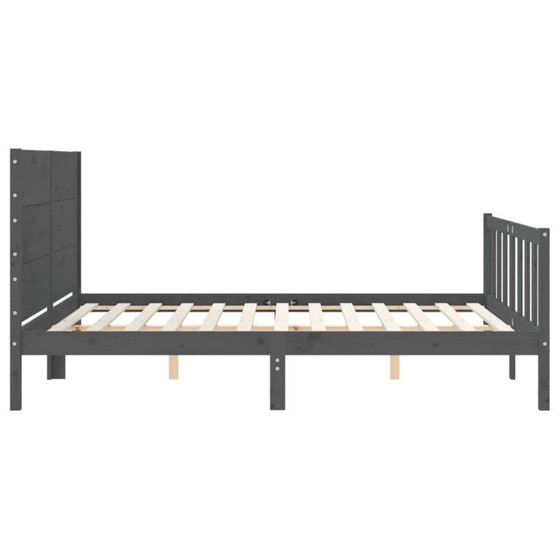 Bed Frame with Headboard Grey King Size Solid Wood