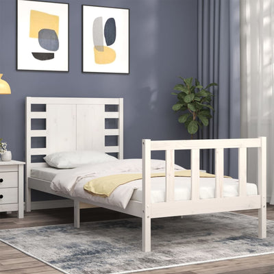 Bed Frame with Headboard White Single Solid Wood