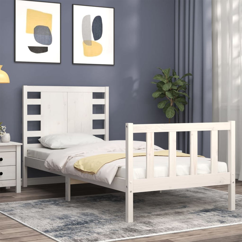 Bed Frame with Headboard White Single Solid Wood