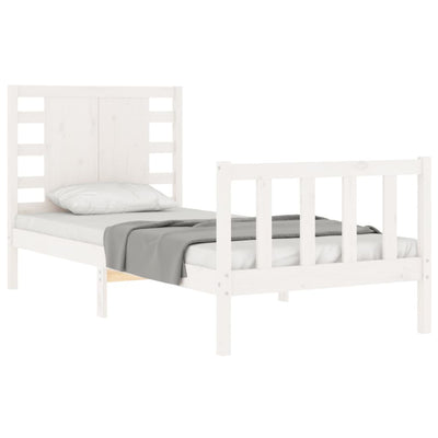 Bed Frame with Headboard White Single Solid Wood