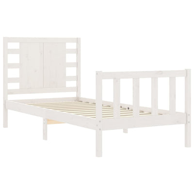 Bed Frame with Headboard White Single Solid Wood