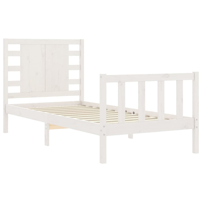 Bed Frame with Headboard White Single Solid Wood