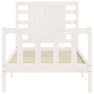 Bed Frame with Headboard White Single Solid Wood