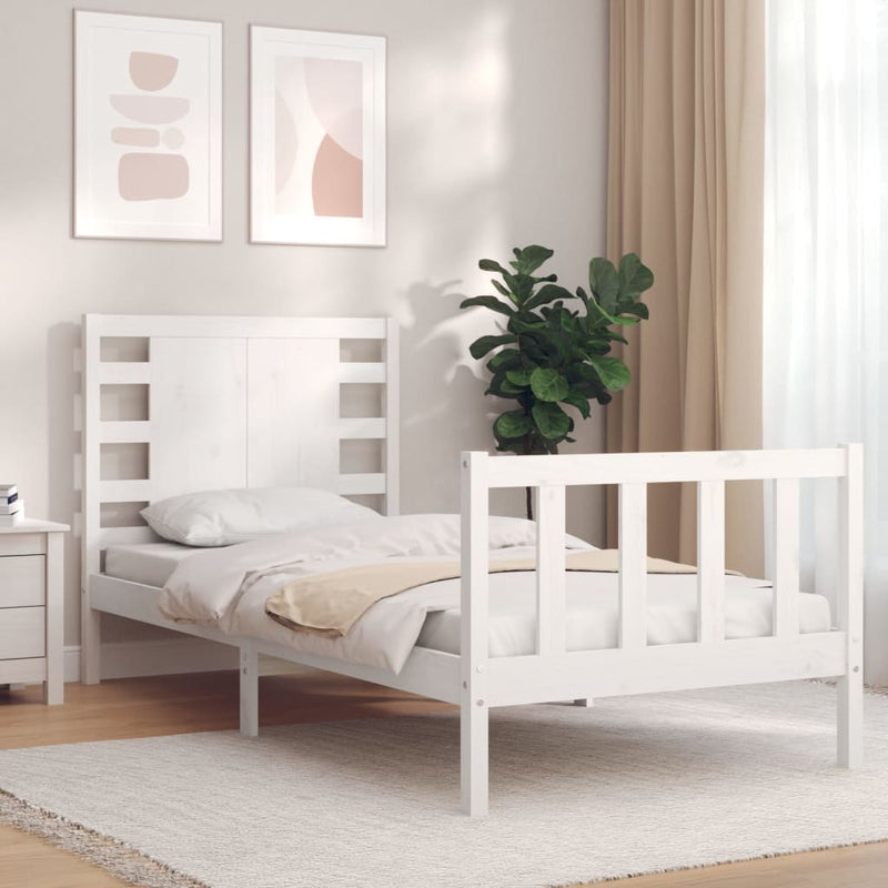 Bed Frame with Headboard White Single Solid Wood