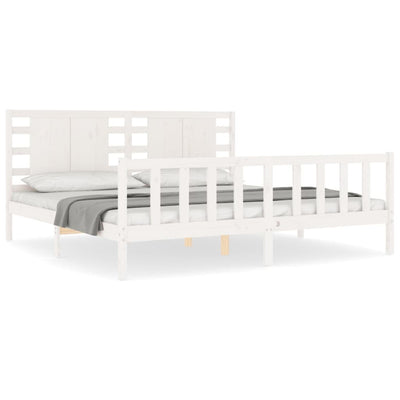 Bed Frame with Headboard White Super King Size Solid Wood