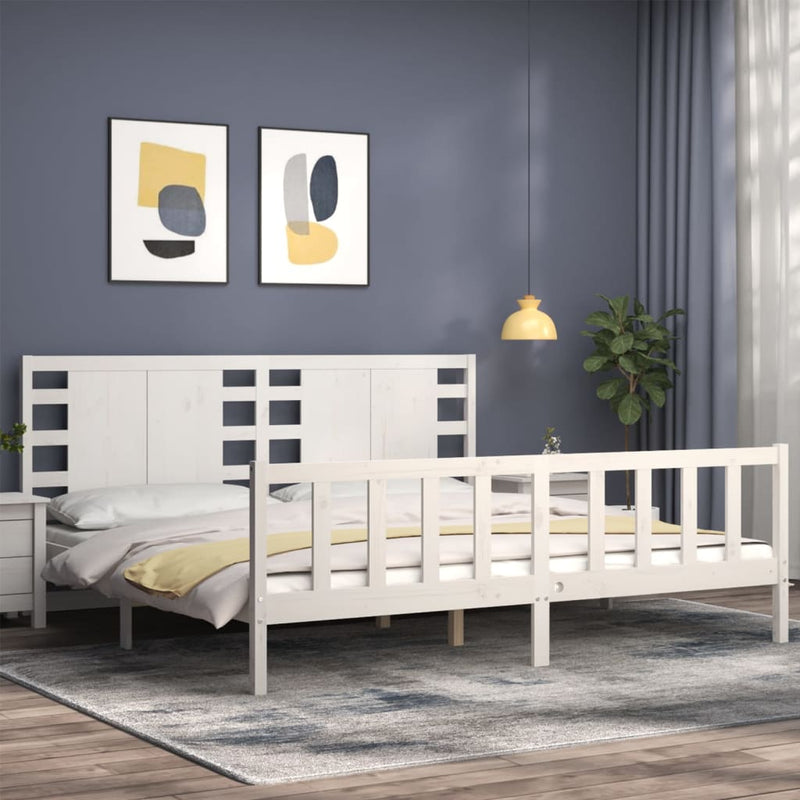 Bed Frame with Headboard White Super King Size Solid Wood