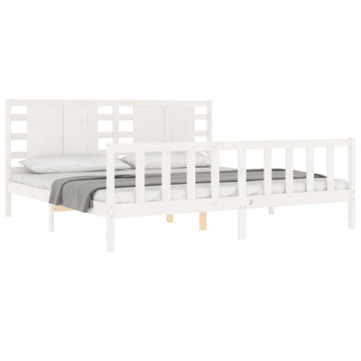 Bed Frame with Headboard White Super King Size Solid Wood