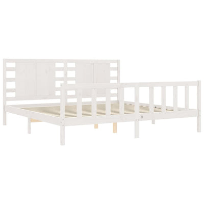 Bed Frame with Headboard White Super King Size Solid Wood