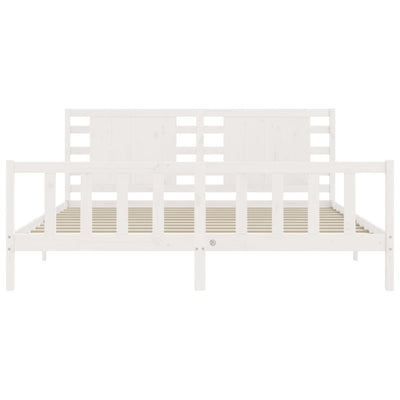 Bed Frame with Headboard White Super King Size Solid Wood