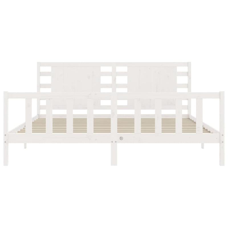 Bed Frame with Headboard White Super King Size Solid Wood