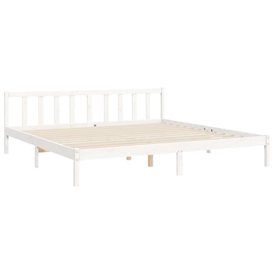 Bed Frame with Headboard White Super King Size Solid Wood