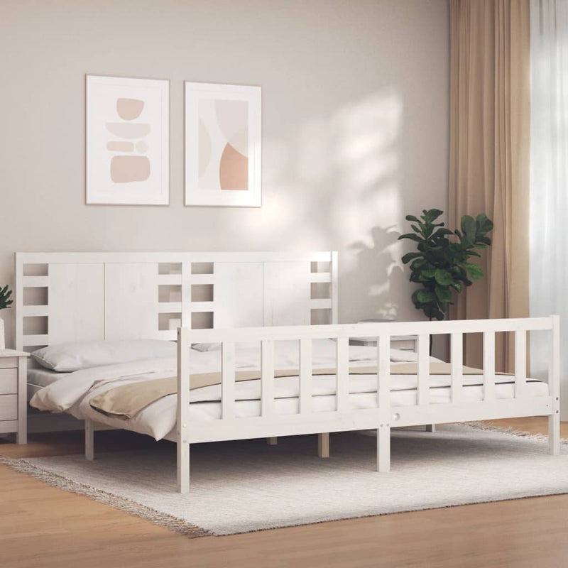 Bed Frame with Headboard White Super King Size Solid Wood