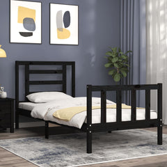 vidaXL Bed Frame without Mattress Black Small Single Solid Wood Pine 4