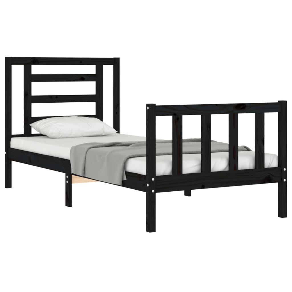 vidaXL Bed Frame without Mattress Black Small Single Solid Wood Pine 3
