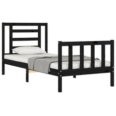 vidaXL Bed Frame without Mattress Black Small Single Solid Wood Pine 3