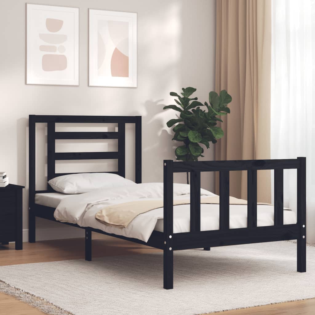 vidaXL Bed Frame without Mattress Black Small Single Solid Wood Pine 1