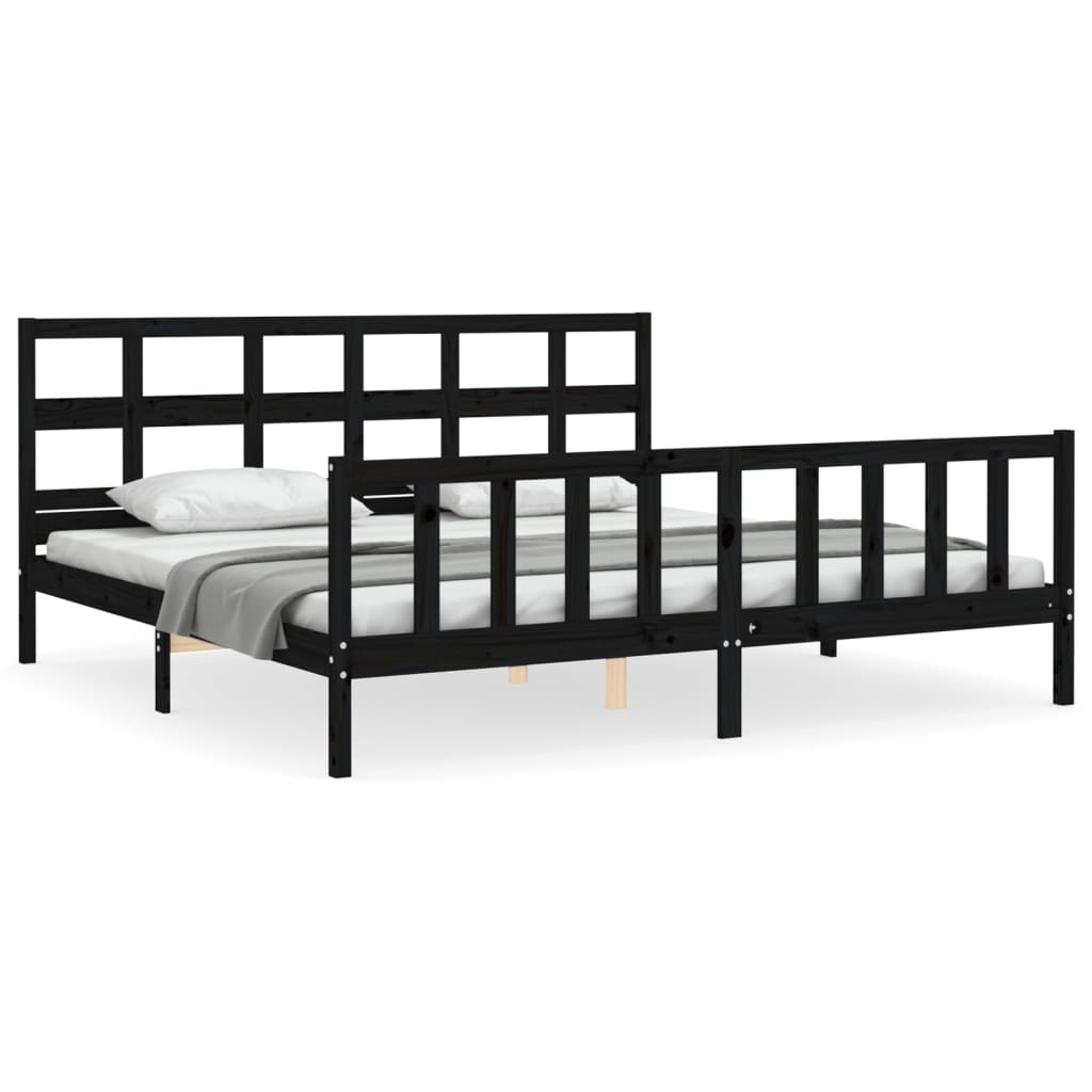 vidaXL Bed Frame without Mattress Black 200x200 cm Solid Wood Pine 2
