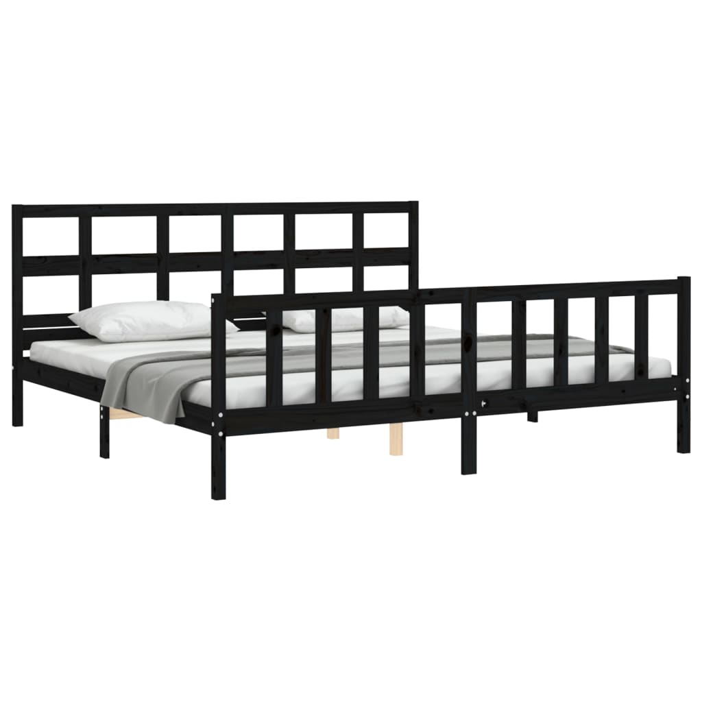 vidaXL Bed Frame without Mattress Black 200x200 cm Solid Wood Pine 3