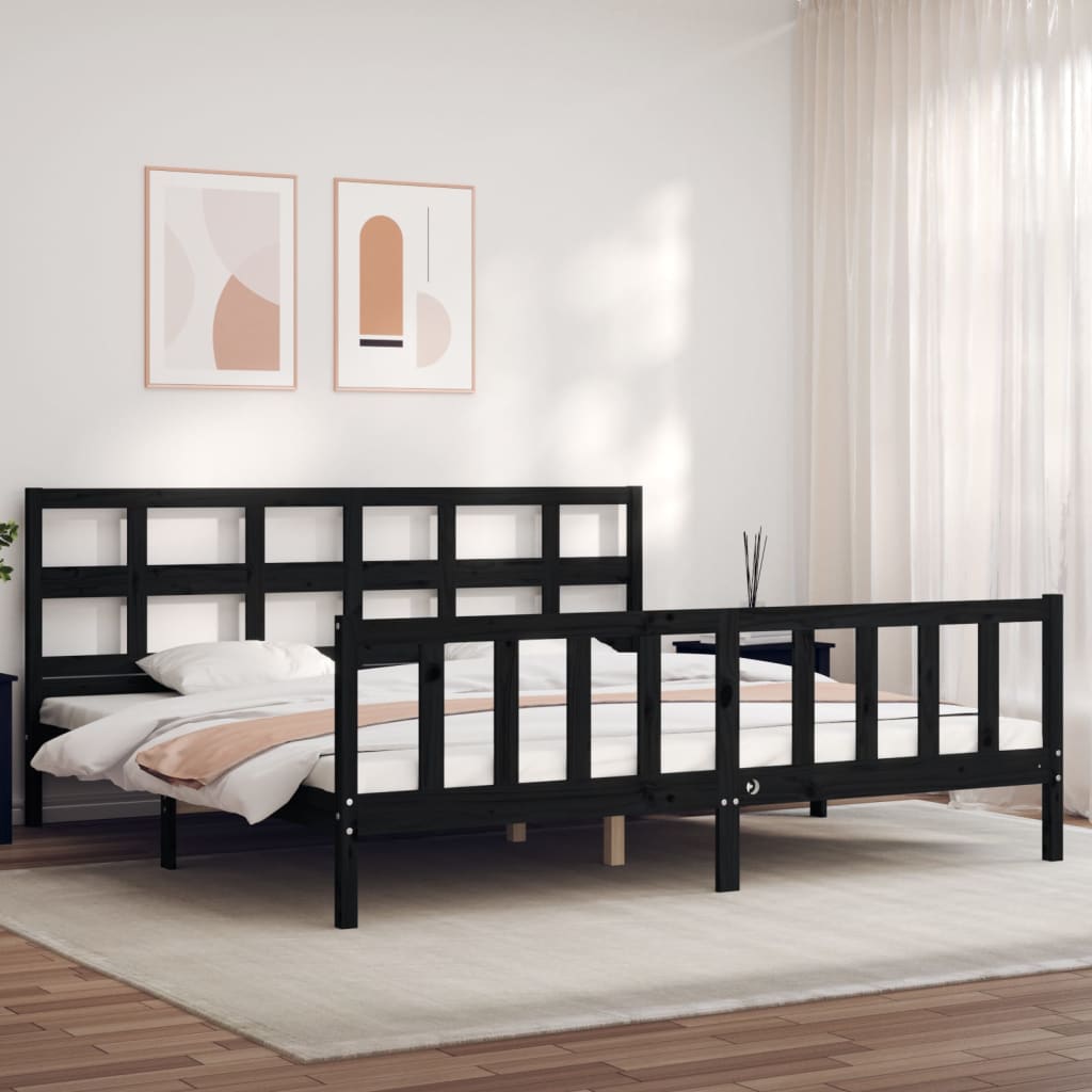 vidaXL Bed Frame without Mattress Black 200x200 cm Solid Wood Pine 1