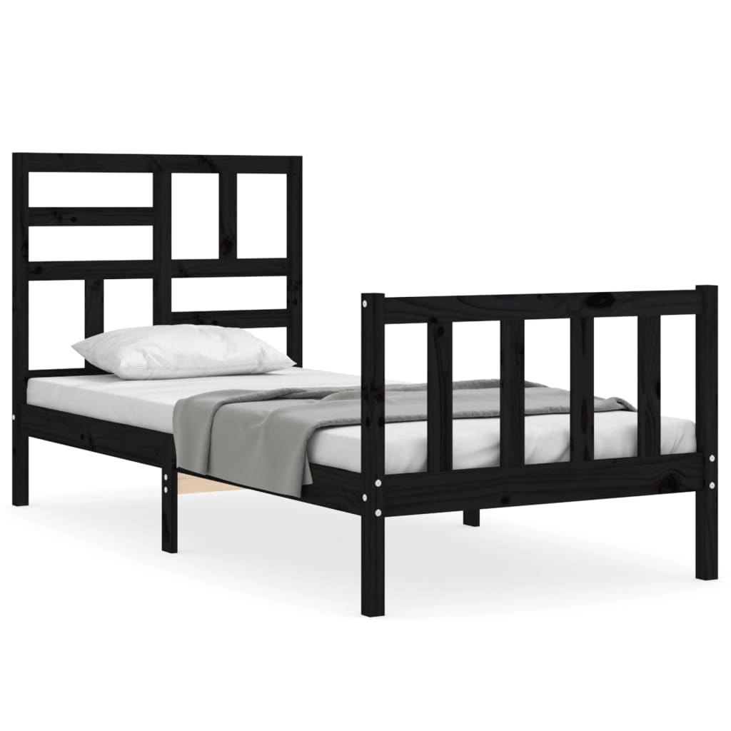 vidaXL Bed Frame without Mattress Black Small Single Solid Wood Pine 2