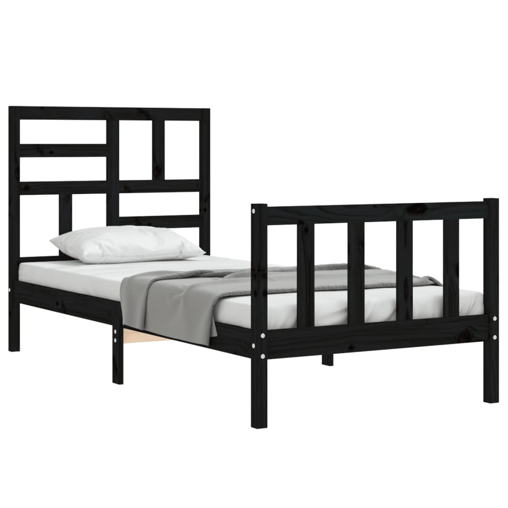 vidaXL Bed Frame without Mattress Black Small Single Solid Wood Pine 3