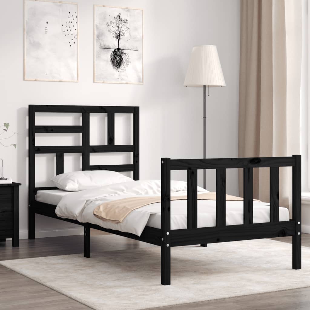 vidaXL Bed Frame without Mattress Black Small Single Solid Wood Pine 1