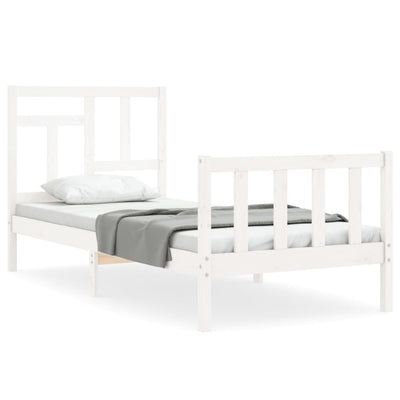 Bed Frame with Headboard White Single Solid Wood