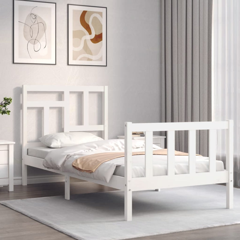 Bed Frame with Headboard White Single Solid Wood