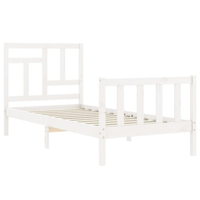 Bed Frame with Headboard White Single Solid Wood