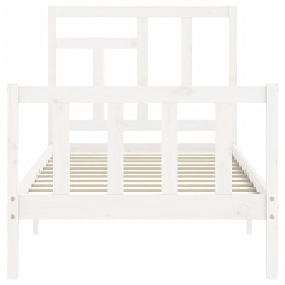 Bed Frame with Headboard White Single Solid Wood