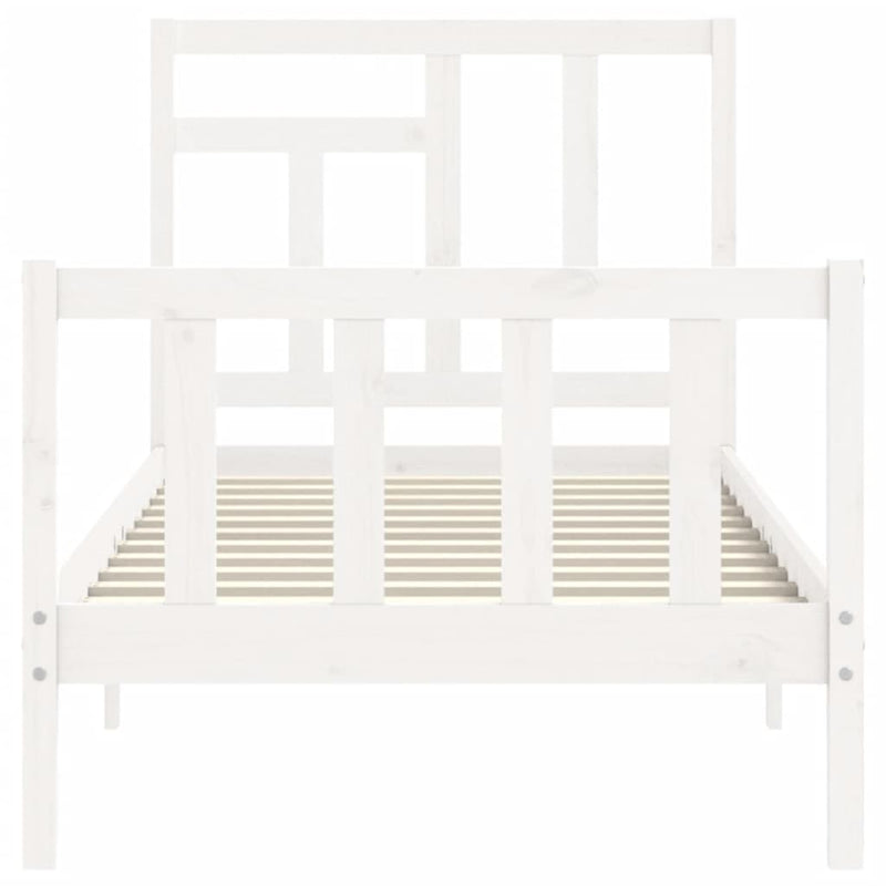 Bed Frame with Headboard White Single Solid Wood