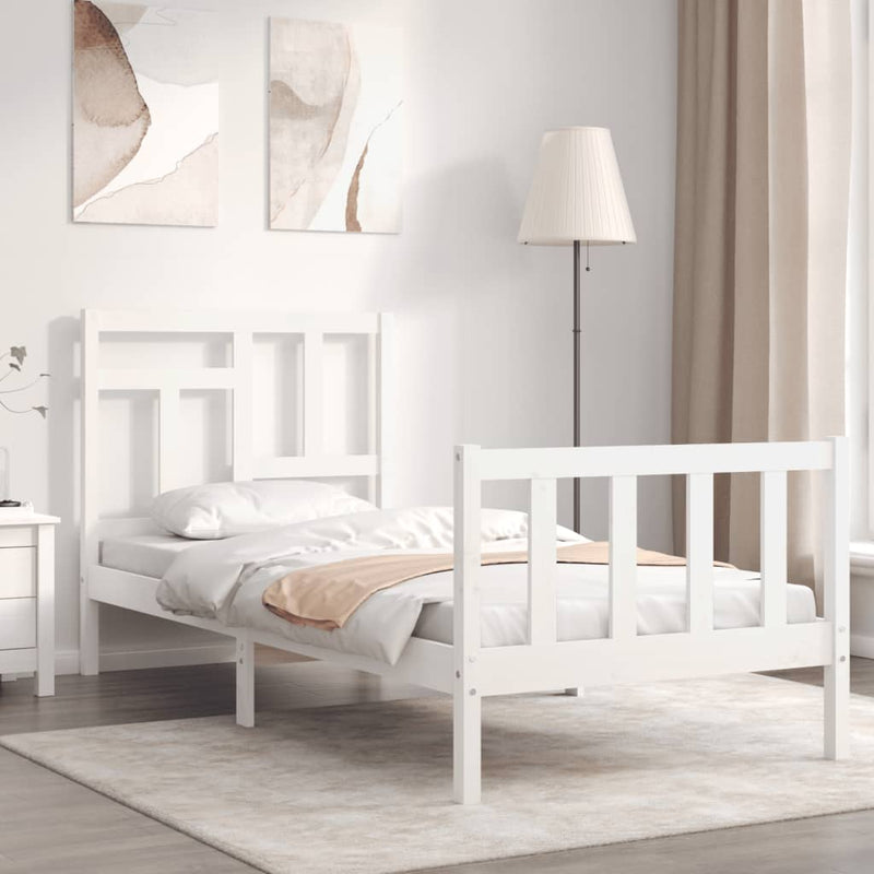 Bed Frame with Headboard White Single Solid Wood