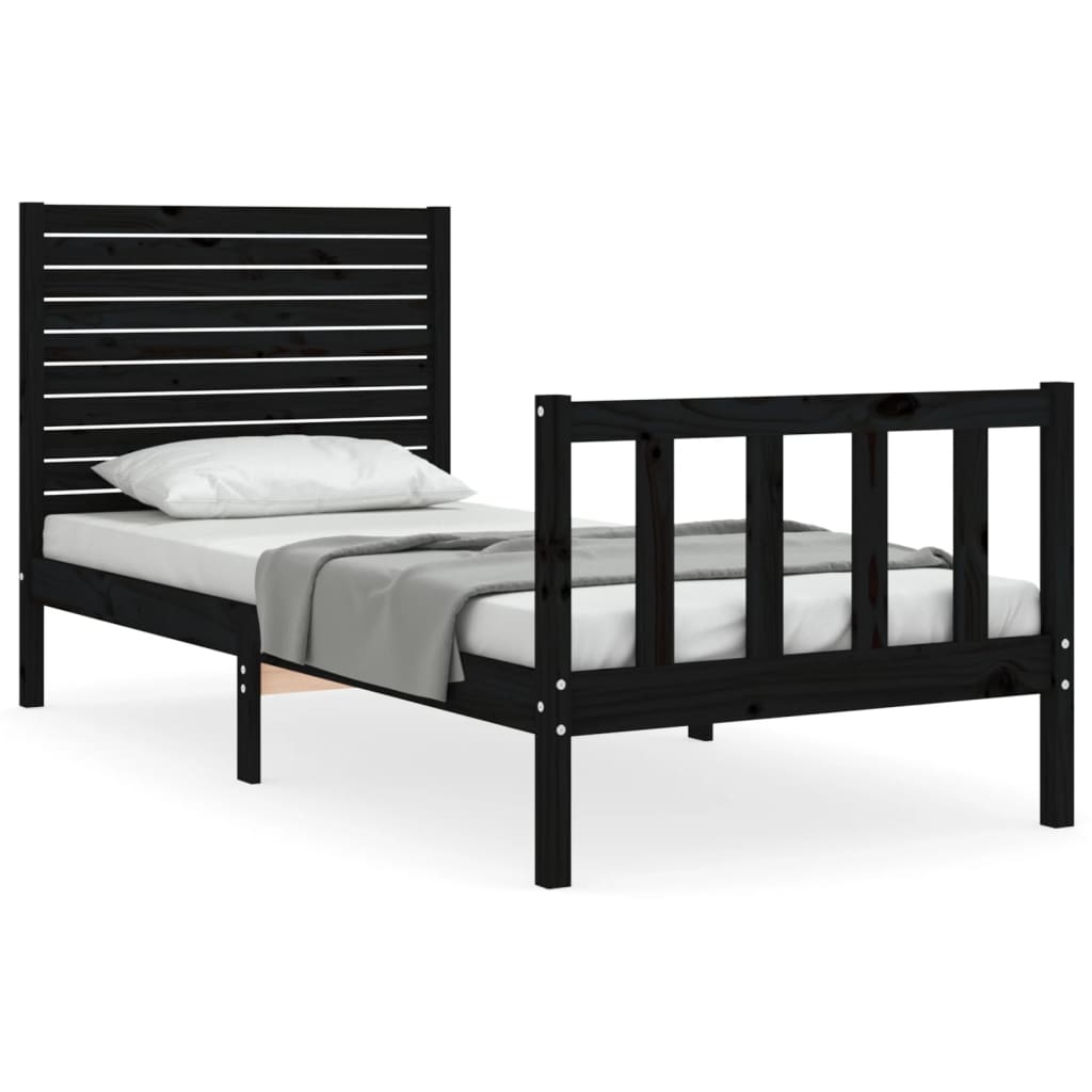 vidaXL Bed Frame without Mattress Black Small Single Solid Wood Pine 2