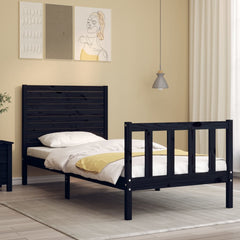 vidaXL Bed Frame without Mattress Black Small Single Solid Wood Pine 4