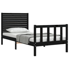 vidaXL Bed Frame without Mattress Black Small Single Solid Wood Pine 3